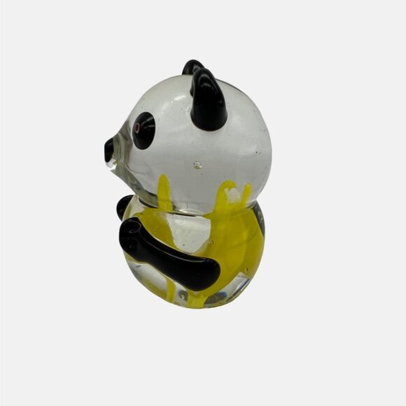 Handcrafted Art Glass Panda Bear Figurine Paperweight Clear Black Yellow 2.75" - Picture 2 of 6